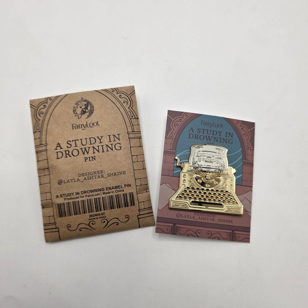 FairyLoot A Study in Drowning Enamel Pin Typewriter Quote Dark Academia Ava Reid
